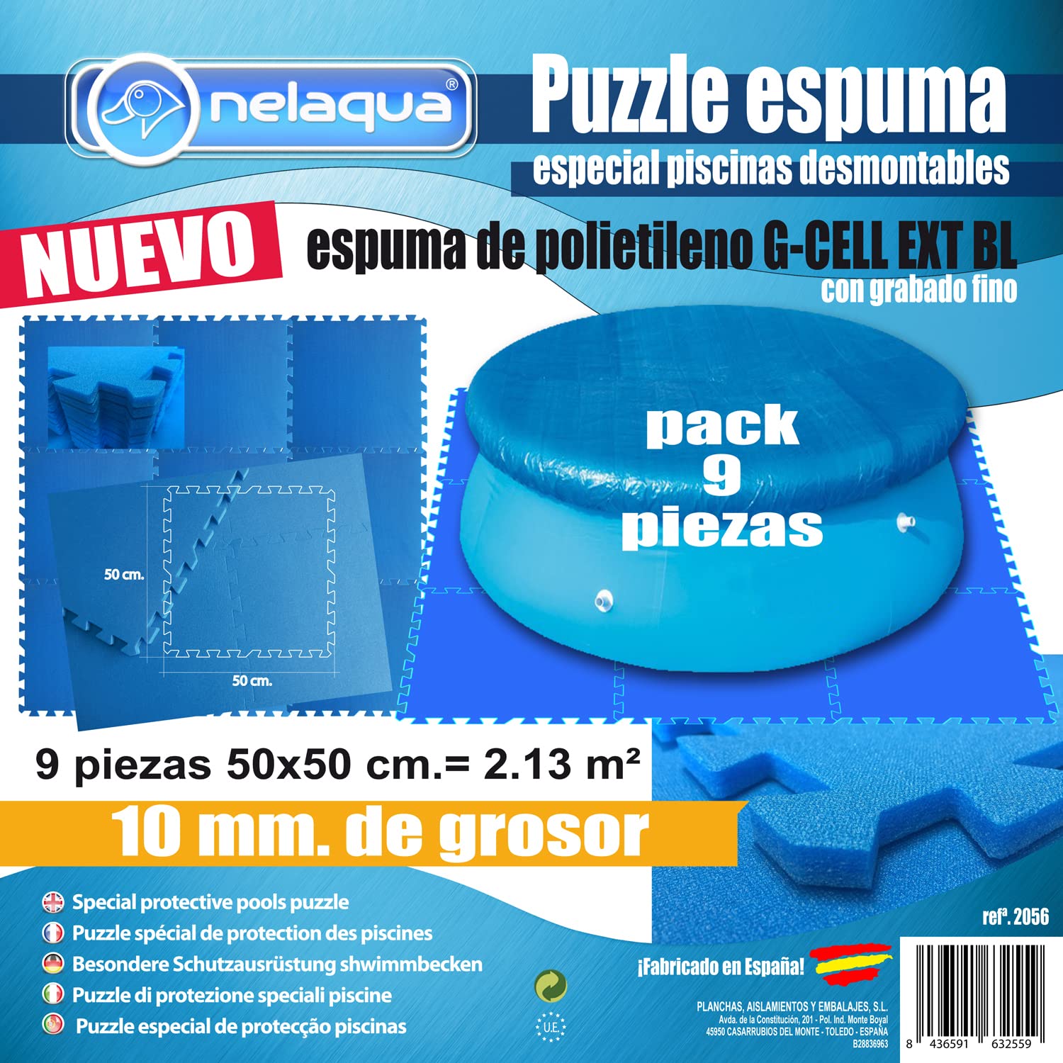 Protector de Suelo para Piscina, 9 pìezas de 500x500x10mm. Azul (Grosor 10 MM.)