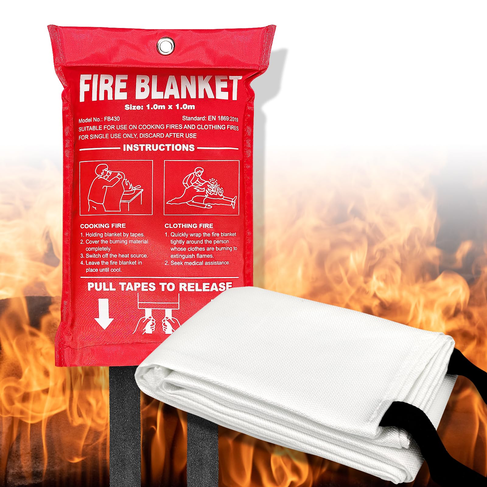 Spegnimento Fuochi QIANZIEA Coperte Antincendio Emergenza - Confezione Da 2, 101.6x101.6 Cm, Fibra Di Vetro Ignifuga Coperta Sicurezza Fuoco