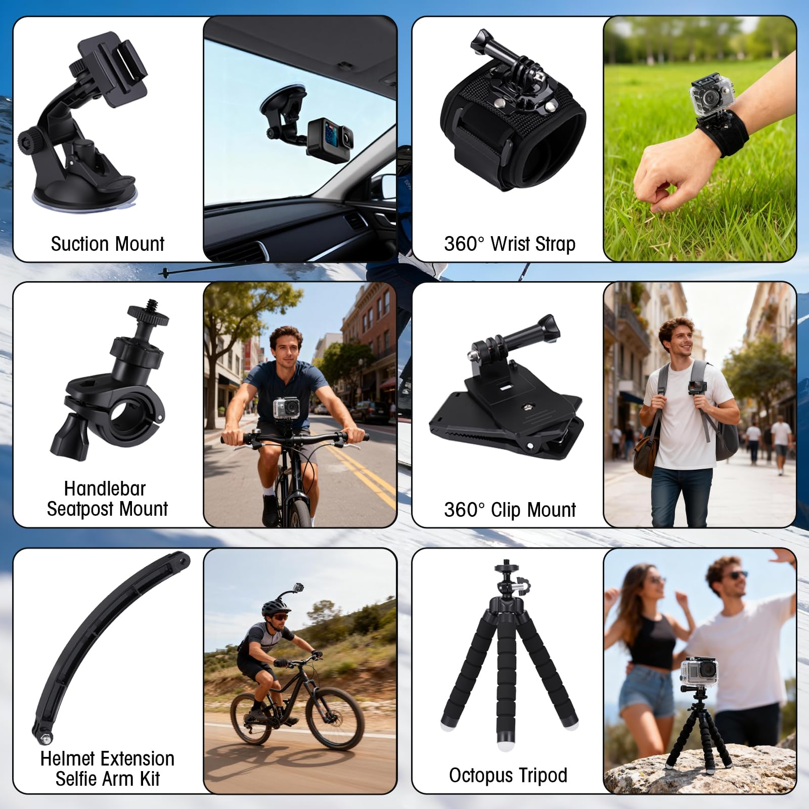 40-in-1 Action Kamera Zubehör Set, Kompatibel mit GoPro Hero 12/11/10/9/8/7, Max/Fusion, DJI Osmo Action, Insta360, AKASO, APEMAN, SJCAM, COOAU, Apexcam, Campark Mehr