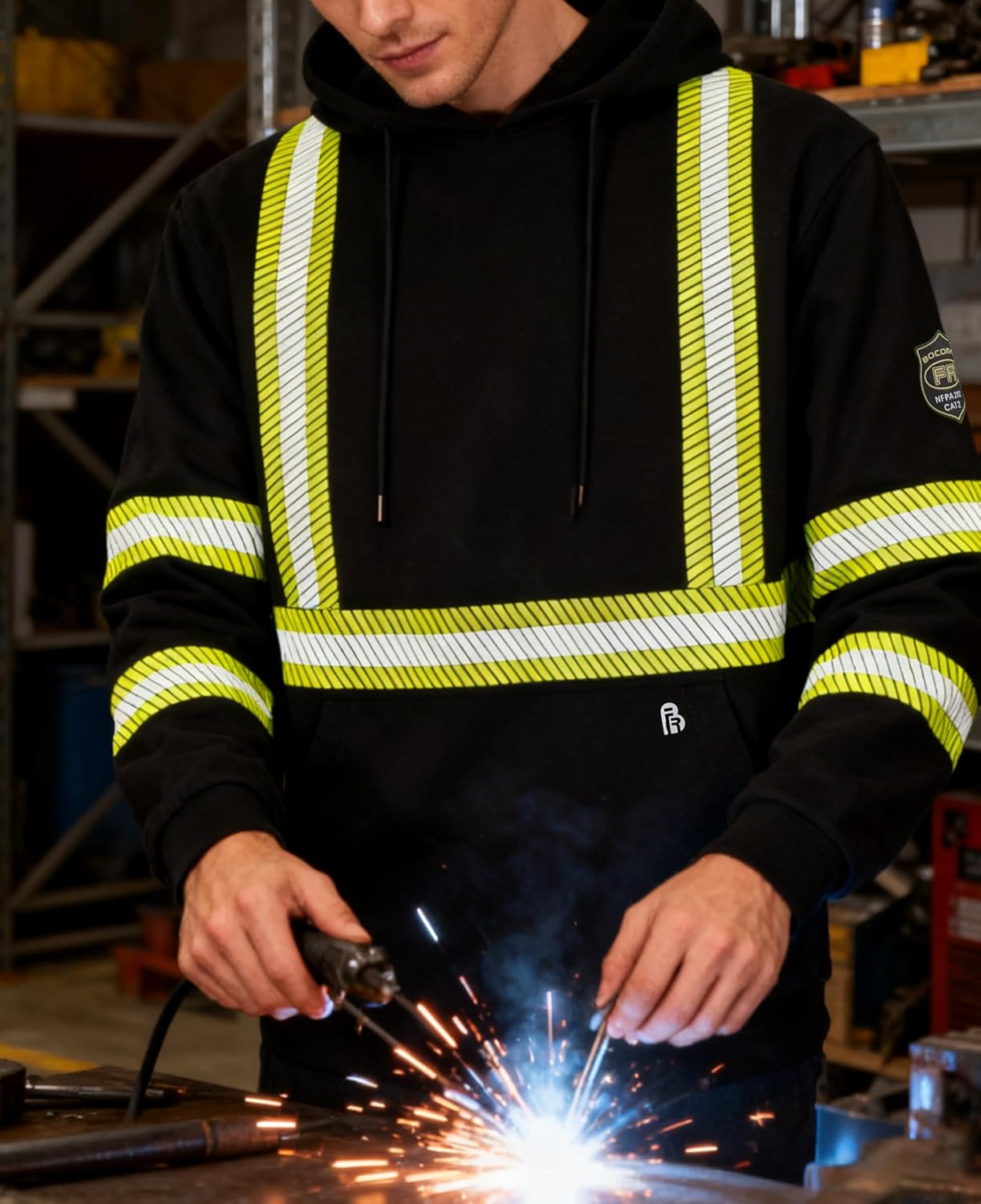 BOCOMAL FR Hoodies Pullover High Visibility 7.5oz Lightweight Non Fleece Hi vis Flame Resistant Reflective Hooded Sweatshirts - Image 2