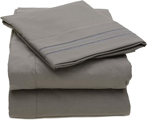 Miniatura 1 de Sweet Home Collection Juego de sábanas de 4 piezas 2000 de 12 colores de calidad egipcia con bolsillo profundo, tamaño Queen, gris