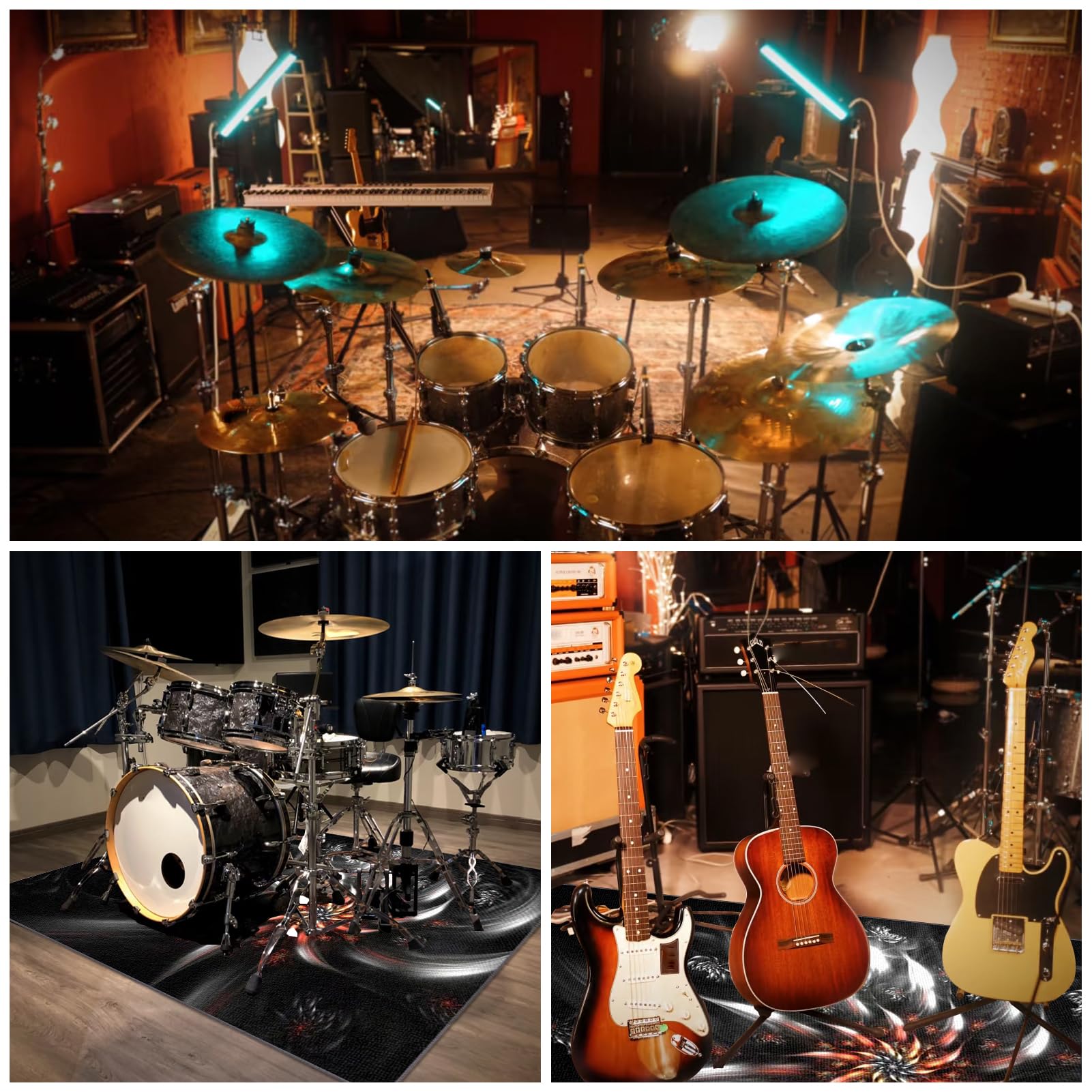 Tappeto Insonorizzato Tamburo, Tappeto Professionale per Batteria e Strumenti a Percussione Elettronici, Tappeti Rettangolari Antiscivolo per Grancassa Tamburo Rullante 180 x 160 cm