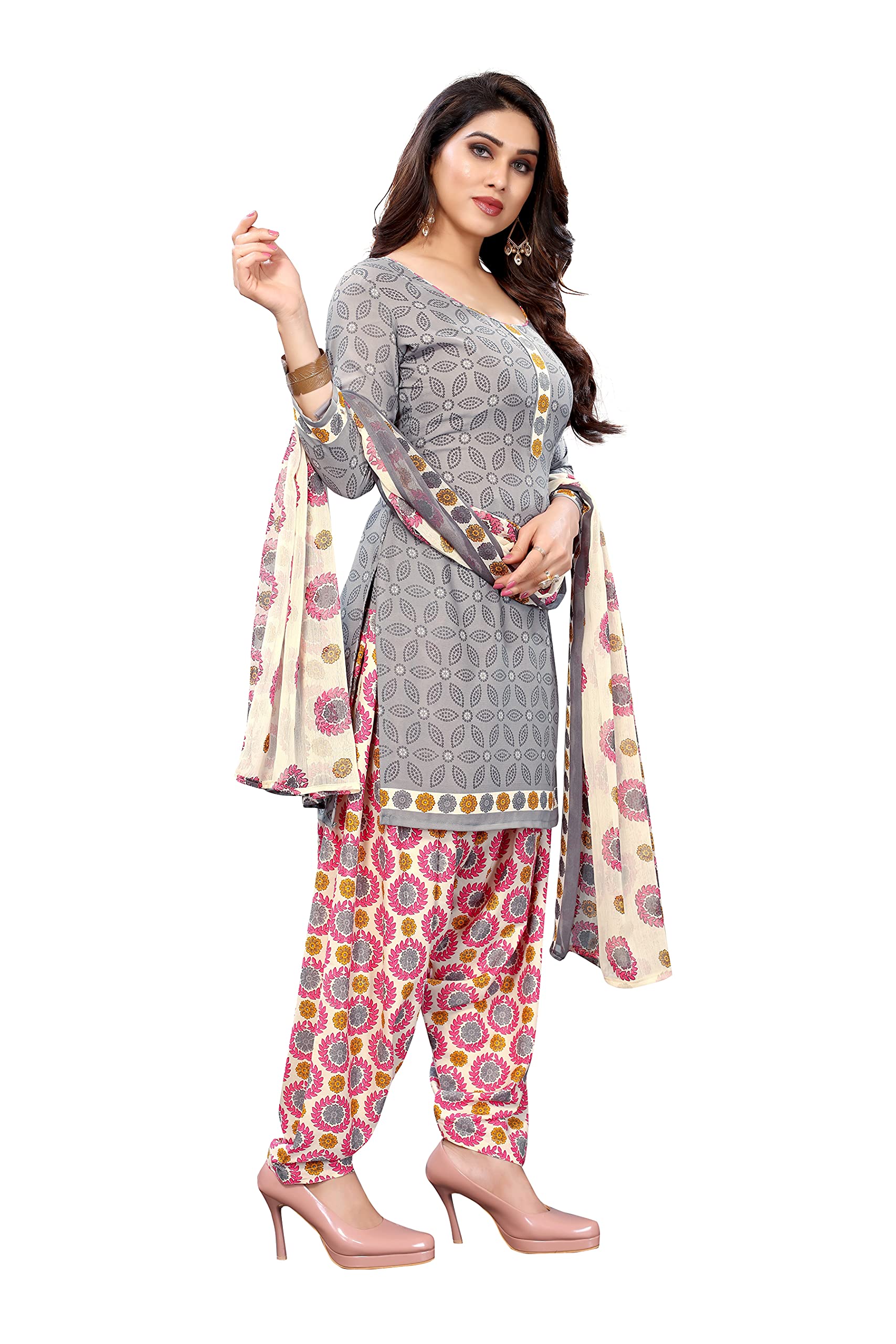 Readymade Indischer Patiyala Stil Kreppstoff Designer Salwar Anzug für Frauen mit passendem Dupatta (Patiyala Anzug)