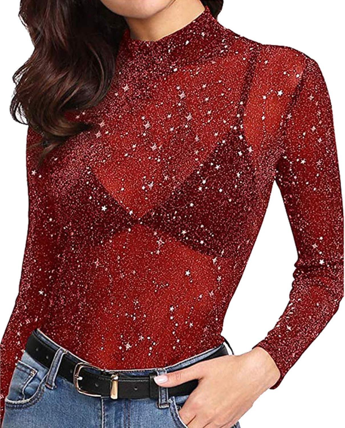 red sheer turtleneck