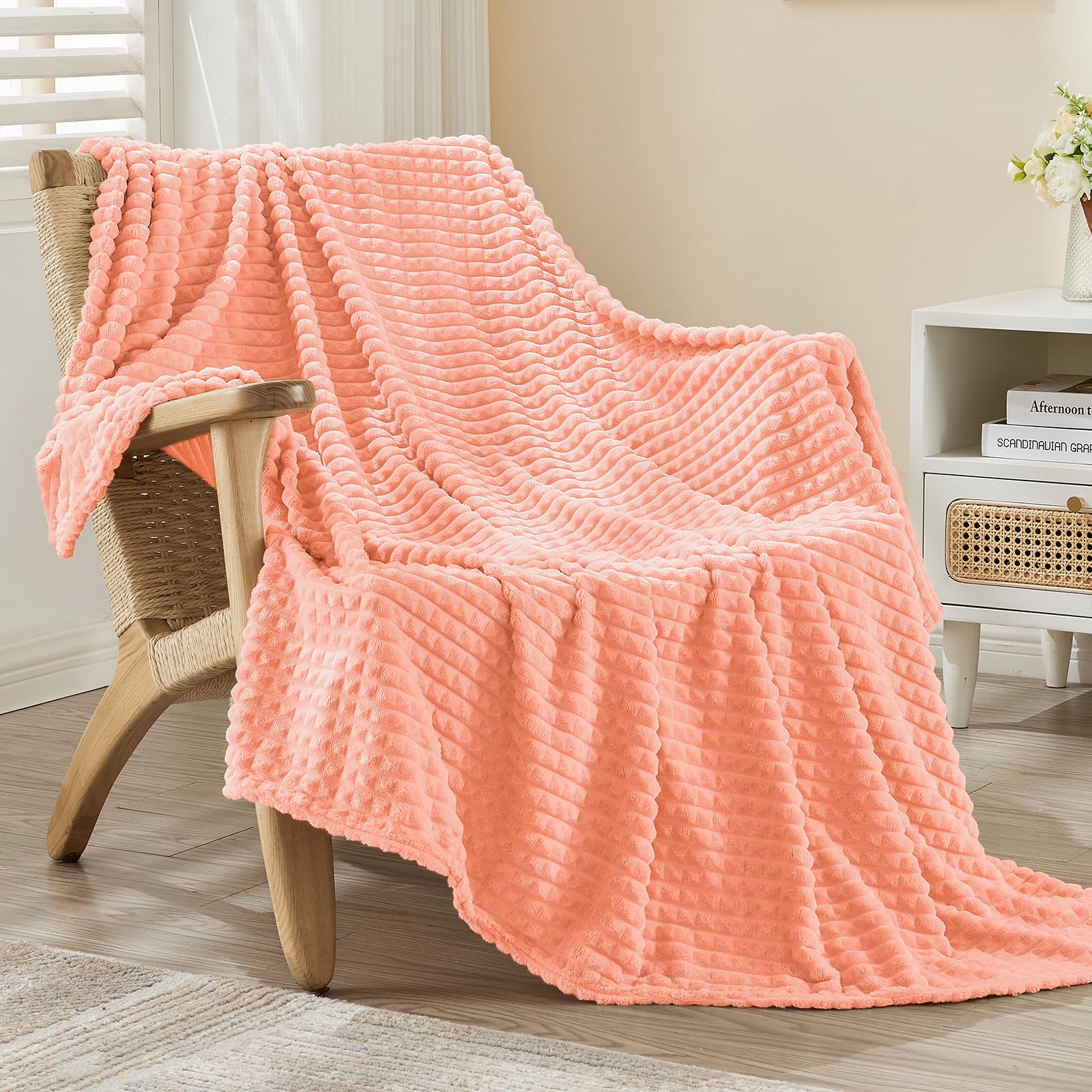EMME Fleece Throw Blanket for Sofa Soft, Fluffy, 200 x 230cm, 3D Touch Experience, Warm Cozy Throw
