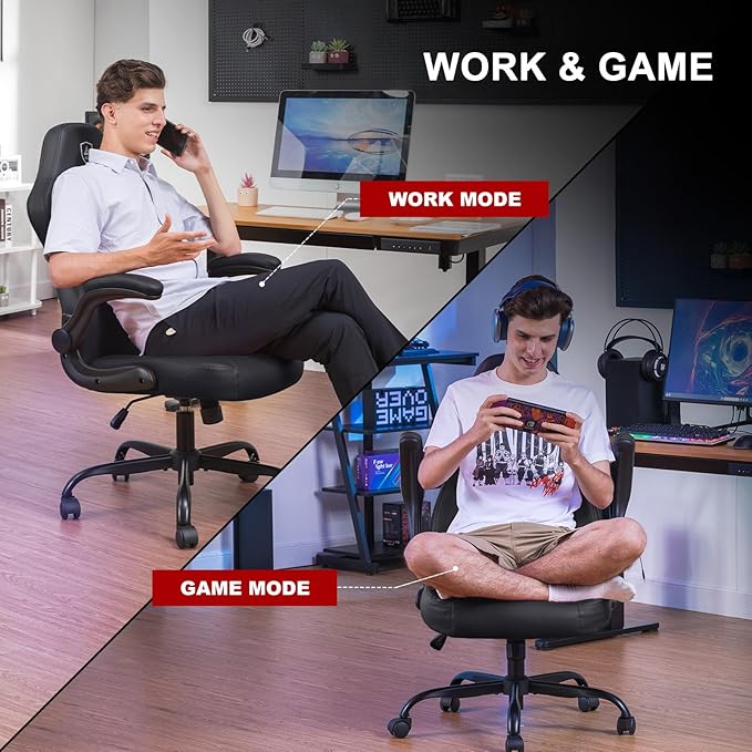 GTPLAYER Video Gaming Chair, Ergonomic Computer Gaming Chair with Flip-Up Armrests and Adjustable Height, Comfortable Desk Chairs with Built-in Lumbar Support, Recliner with 360°Swivel (Dark Black)