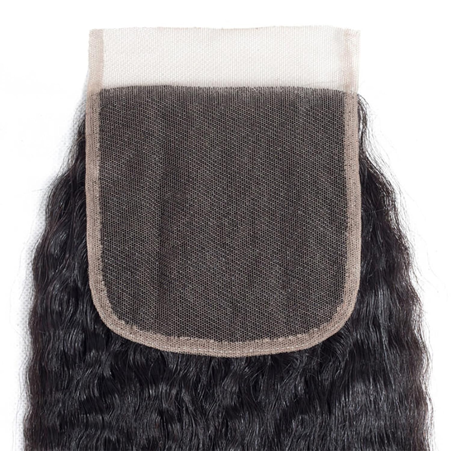 Kinky Straight Closure Human Hair Light Yaki Straight Lace Closure 4x4 Free Part 16 Inch 150% Density Brazilian Remy Hair Natural Color