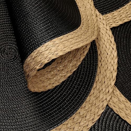 Miniatura 3 de Noctiflorous Juego de 6 manteles individuales redondos, trenzados a mano, de 15 pulgadas, resistentes al calor, antideslizantes, lavables, de borde