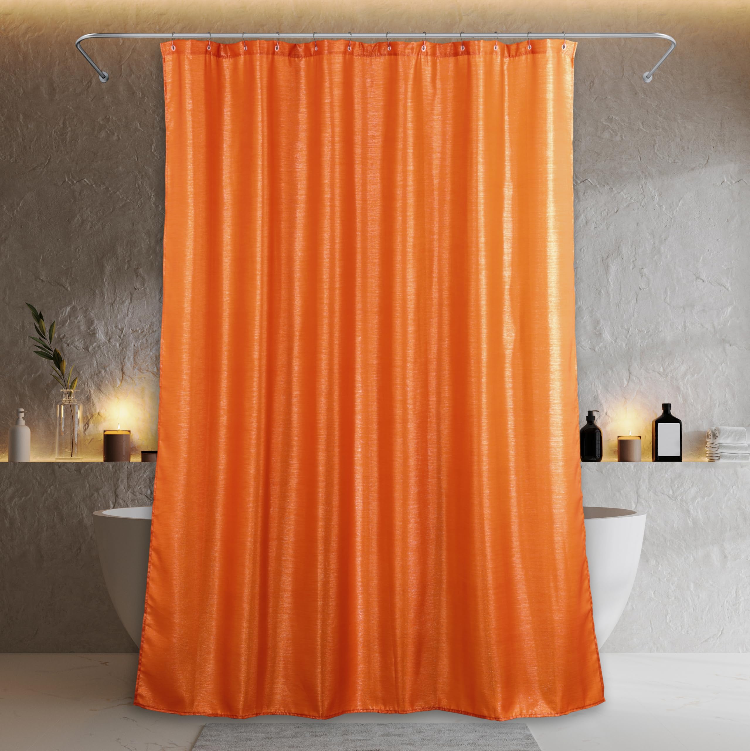 Rideau de douche extra long orange brûlé : créez un spa automnal et chaleureux chez vous