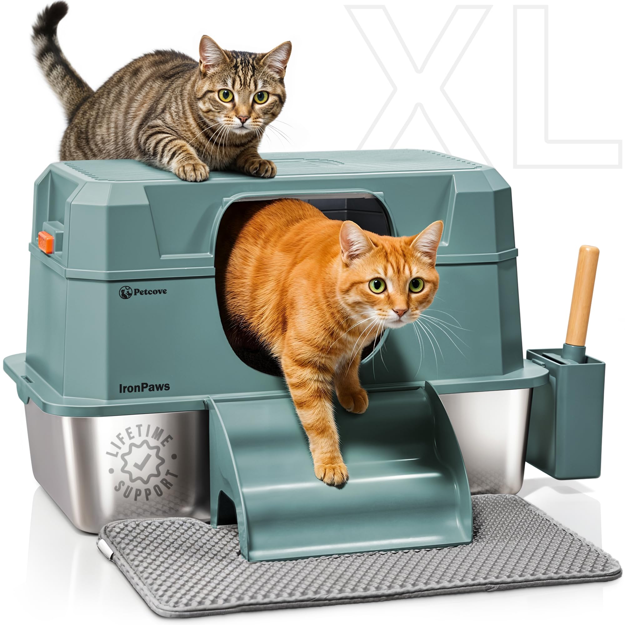 Stainless Steel Cat Litter Box with Lid - XL 3-in-1 Design for Indoor Cats - Stainless Steel Litter Box - Maximum Privacy and Odor Control for Indoor Cats - Green
