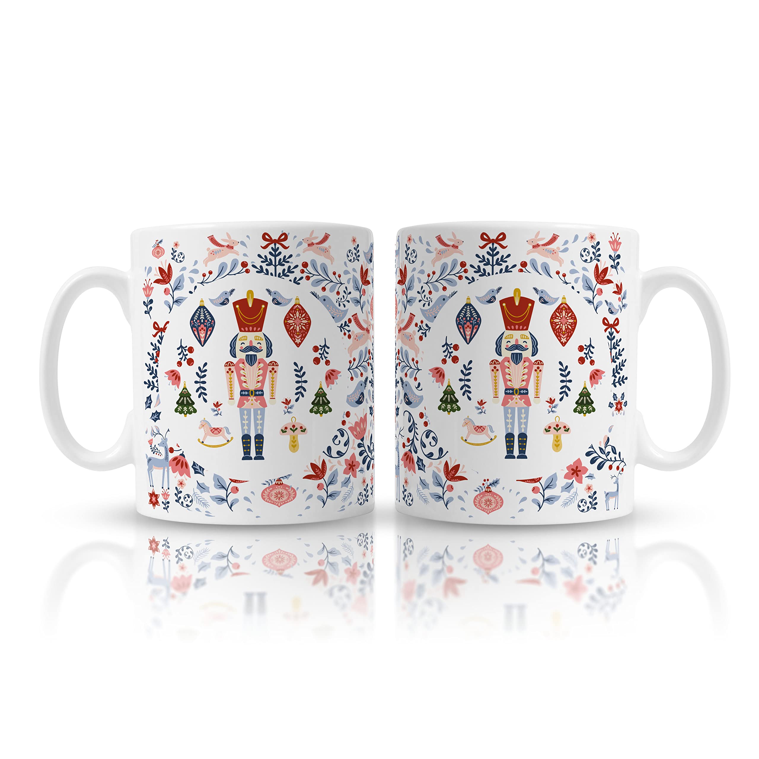 Pink Positive Nutcracker Christmas Mug with Folk Nordic Pattern, White, 10 oz - Image 4