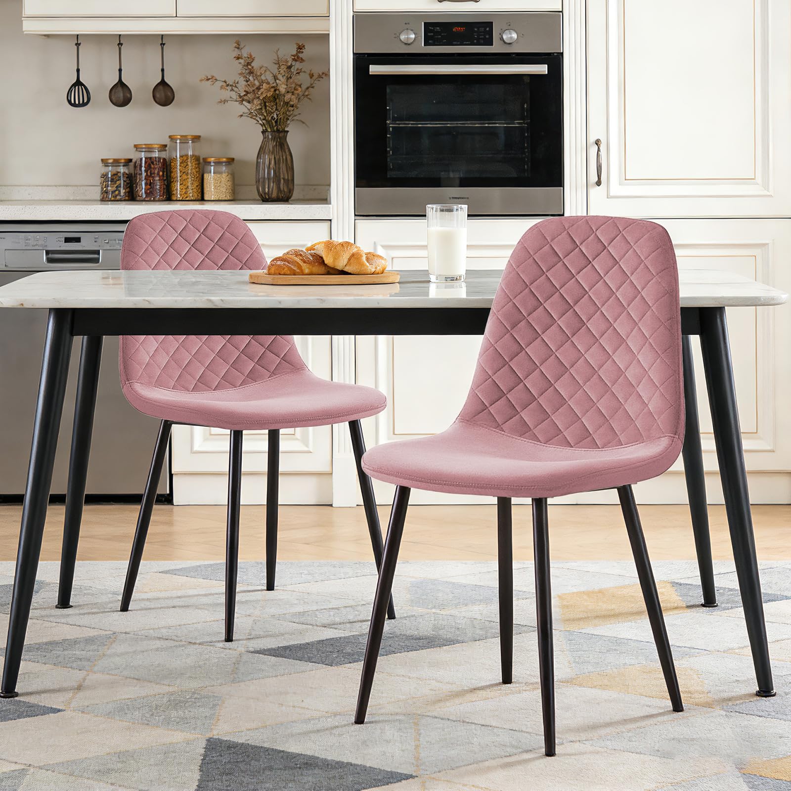 JaHECOME Rose Dining Chairs Set of 2 Velvet Fabric Upholstered Seat Living Room Chairs Metal Legs for Kitchen Lounge Home Office