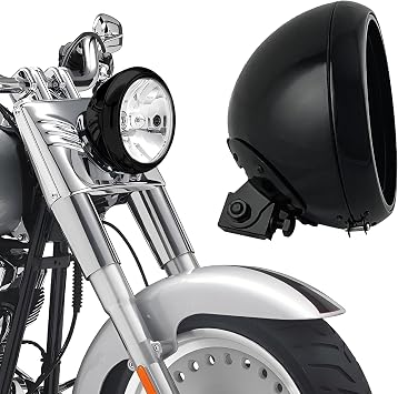 Motorcycle 7in Round Headlight Housing Headlamp Shell Protective Cover Universal for 7in HeadlightGloss Black