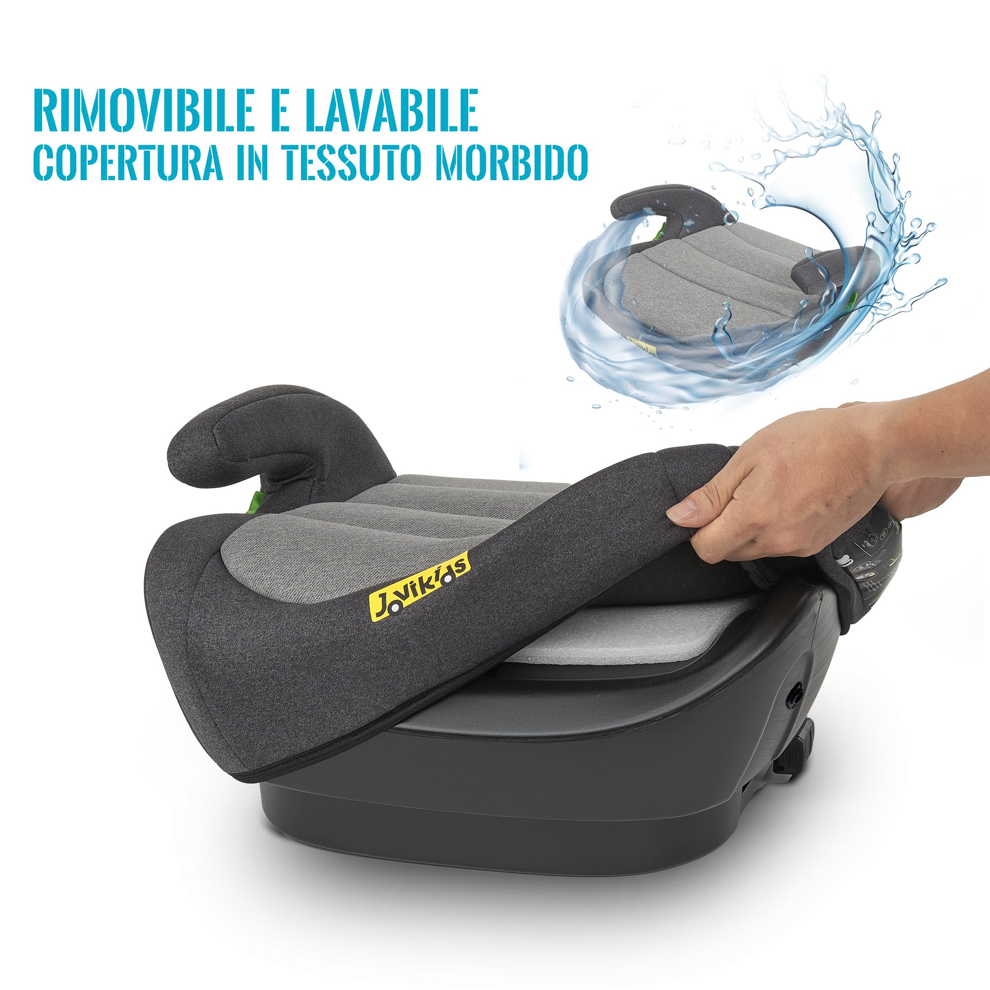 Jovikids Rialzo Auto per Bambini ISOFIX 125-150cm ECE R129, Alzatina Auto Bimbi 15-36 kg, Seggiolino Auto da 6 a 12 Anni con portabicchiere - Nero