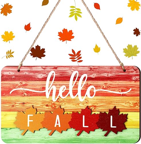 Letrero de madera rústica con texto en inglés Hello Fall Invierno para primavera, verano, decoración rústica de madera para colgar en la pared,