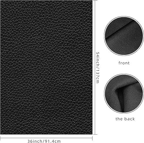 Miniatura 4 de Tela de piel sintética negra de 36 x 54 pulgadas, 1 yarda, 0.031 in de grosor, tapicería de cuero sintético, tela de cuero para tapicería, sofá,