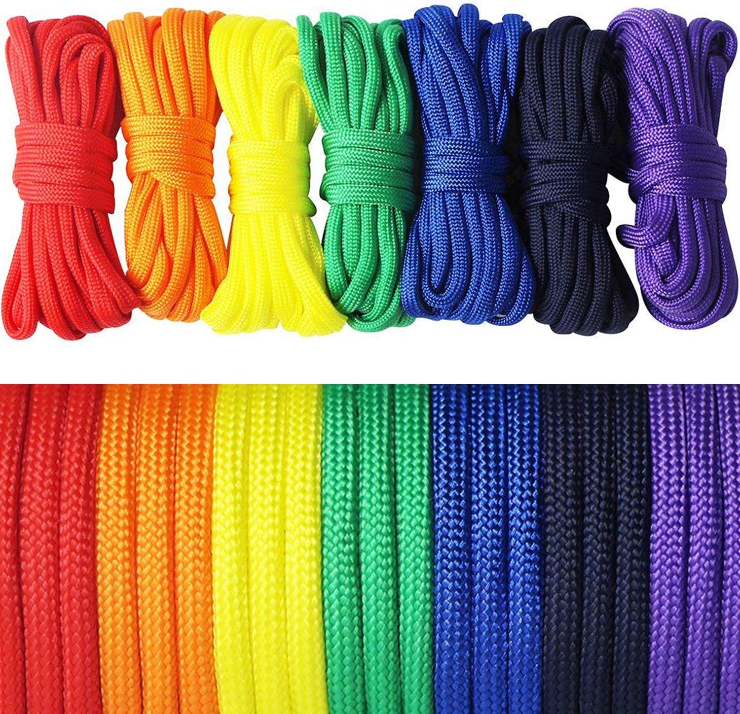 7 pcs Paracord Bracelet Cord Parachute Rainbow Rope Outdoor Survival Safe Rope Set for DIY Hand Woven 10 Feet