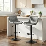 YOUNUOKE Bar Stools Set of 2, Modern Swivel Counter Height Barstools with Mid Back, Adjustable Tall Upholstered Faux Leather Bar Chairs for Kitchen Island, White