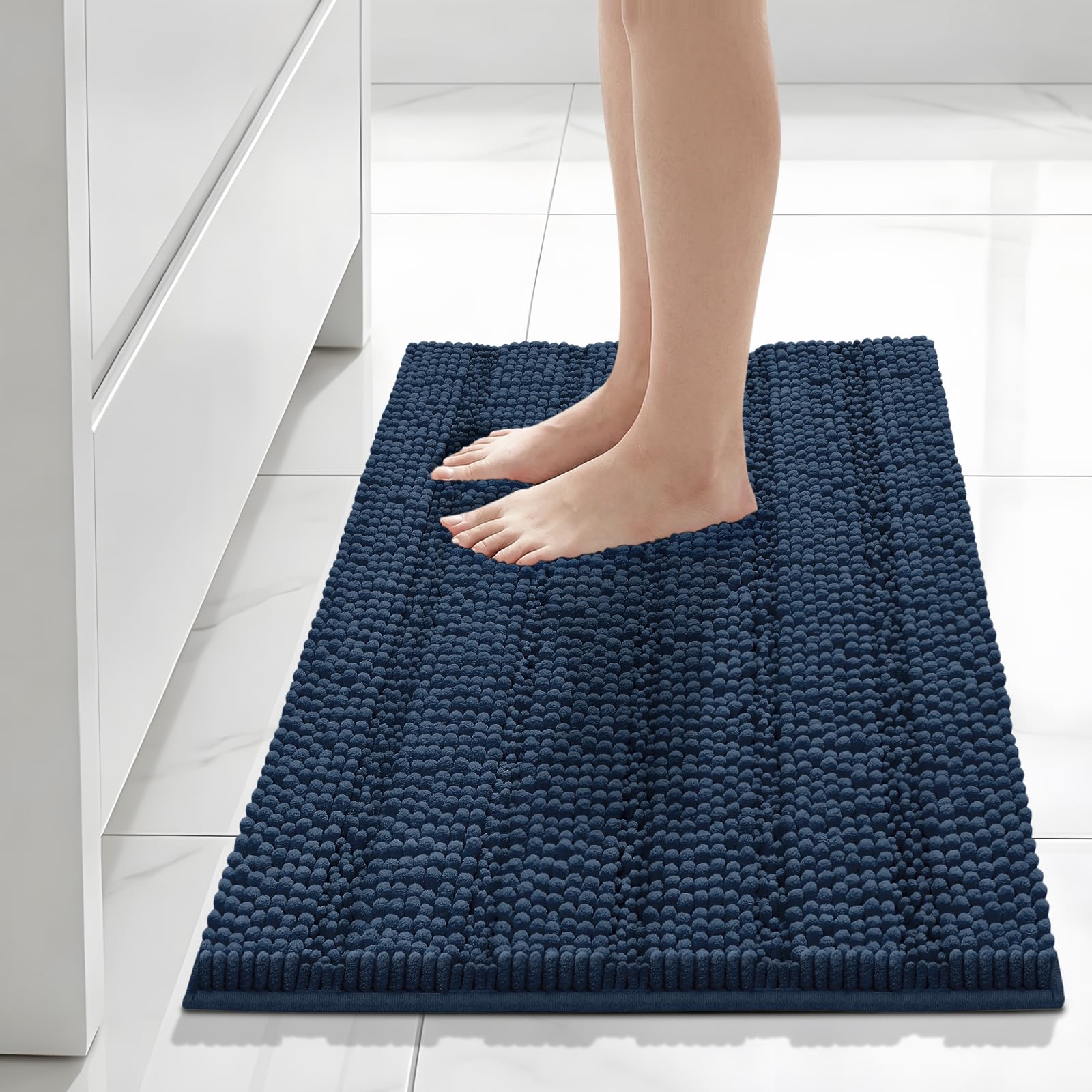 Bcoimo Chenille Bath Mat Navy