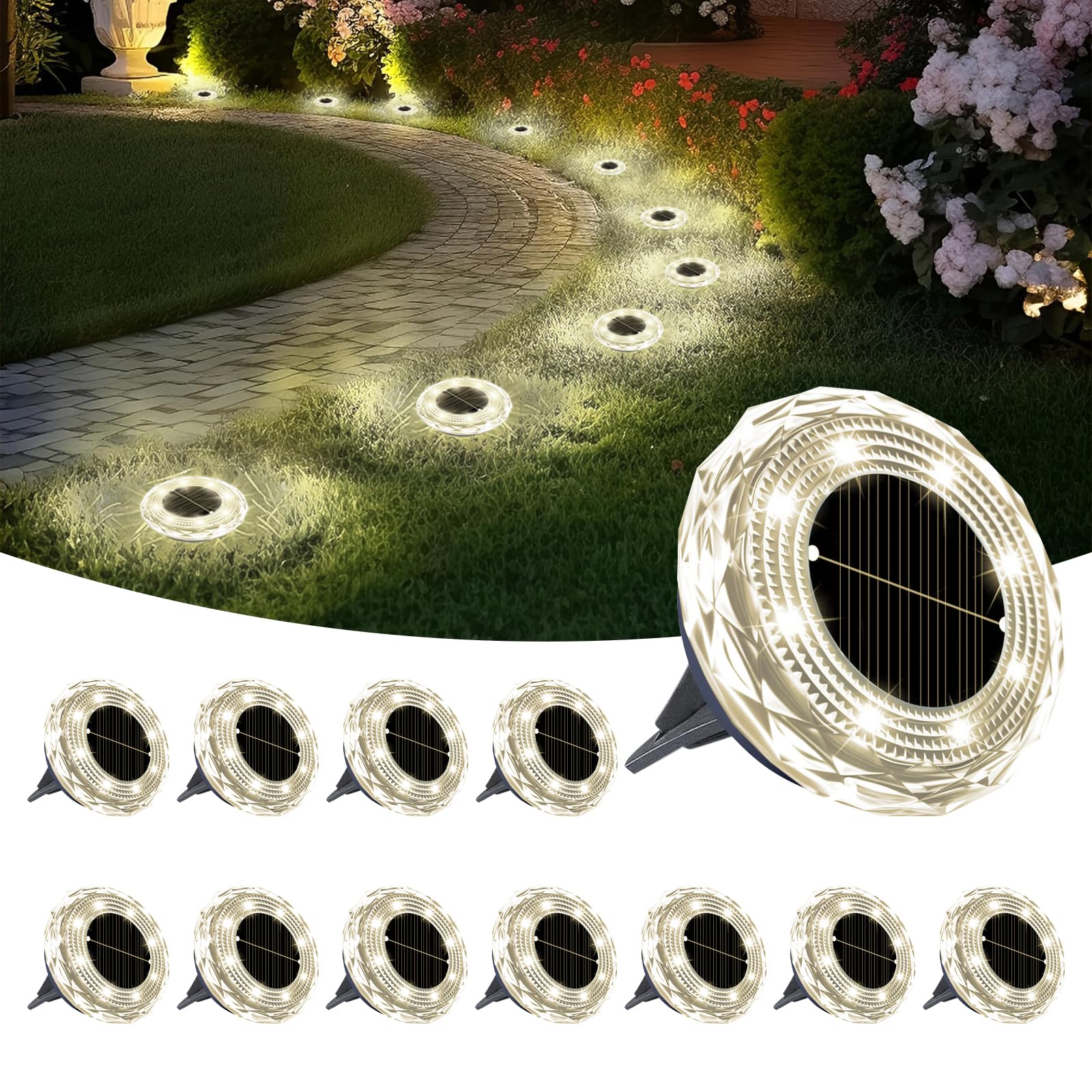 YATOSEEN Solar Ground Lights Outdoor Garden, 12 Pack, Natural Light