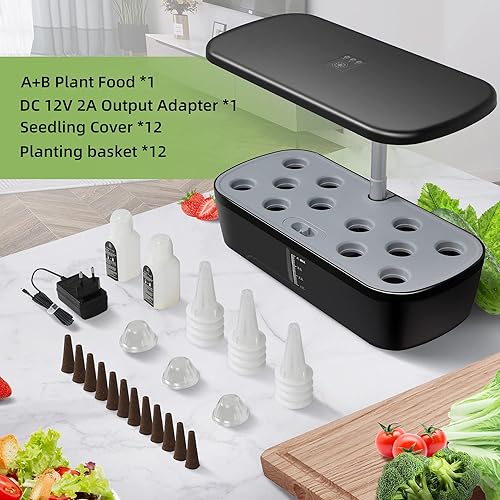 Miniatura 7 de Sistema de cultivo hidropónico de 12 vainas, kit de jardín de hierbas para interiores, altura ajustable con temporizador automático, luz LED de