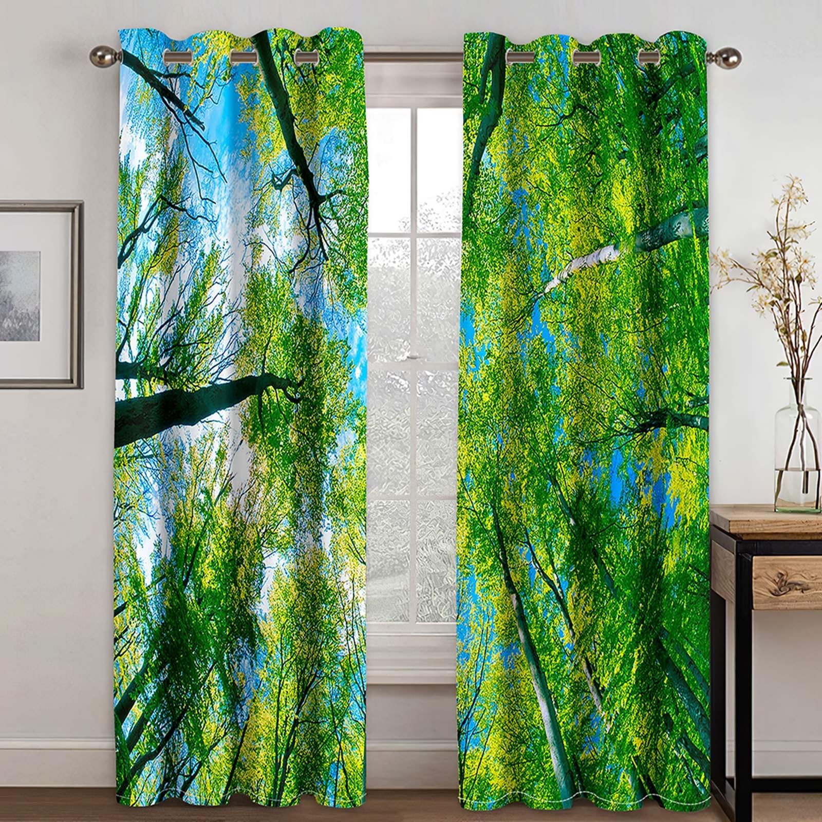 Gualiy Rideaux Salon Occultant, Rideau Thermique Isolant Fenetre Paysage Arbres et de Ciel Rideaux Lot de 2 102x183cm