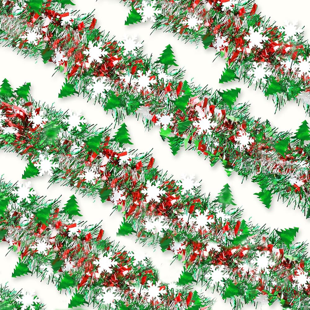 50FT Christmas Tinsel Garland with Snowflake Shiny Twist for Home Decor ο»Ώ