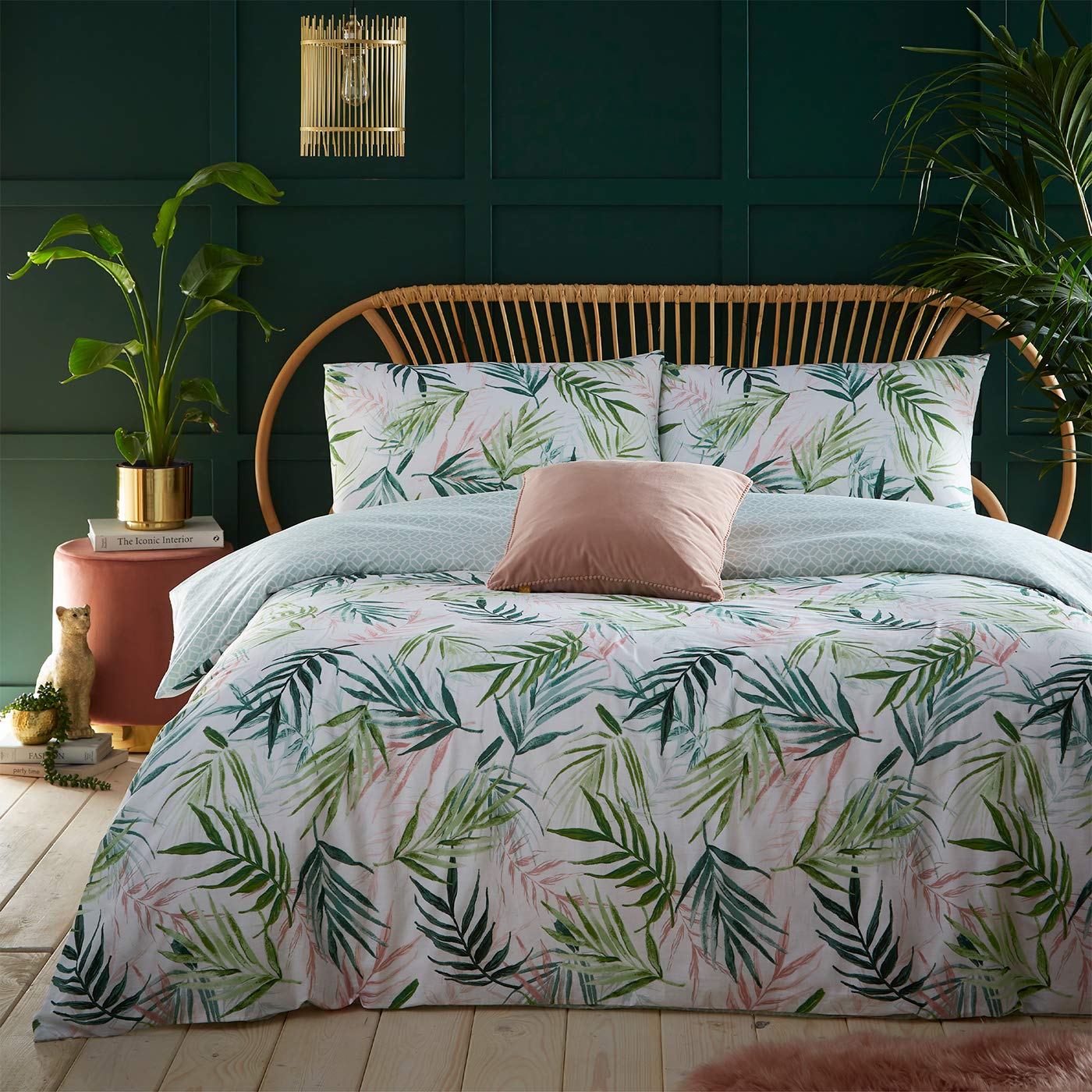 Furn Bali Palm Botanical Reversible Duvet Cover Set in Green | Size: Single