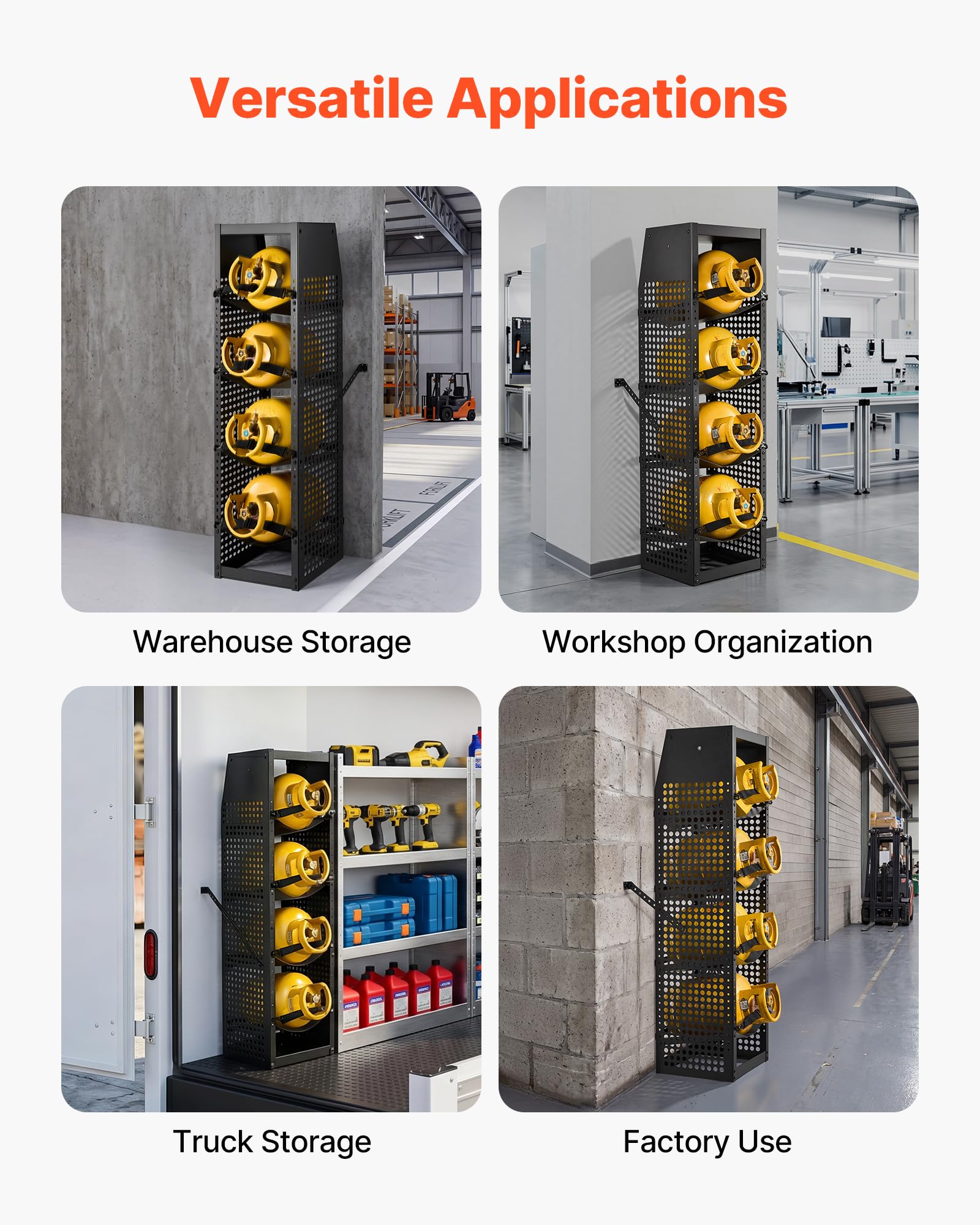 VEVOR Portabombole 376 x 330 x 1321 mm per Refrigerante, Mobile a 4 Ripiani per 4 Bombole, con Ripiano Superiore, Acciaio al Carbonio Verniciato a Polvere Nera, per Furgoni Conservazione Gas Compresso
