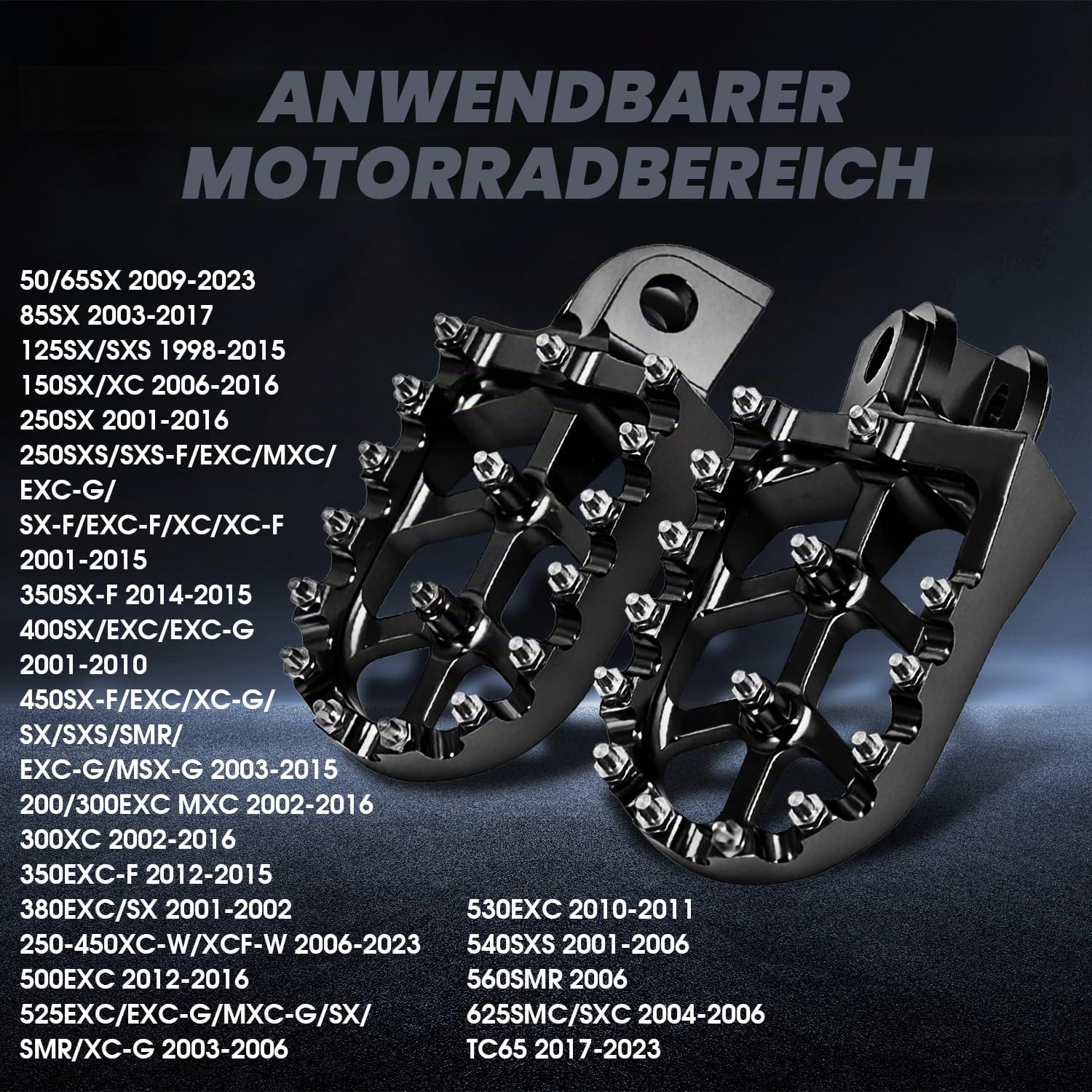 Motorrad Fußrasten für 50/65/85/125/150/250/400SX 250SXS/SXS-F/EXC/MXC/EXC-G/SX-F/EXC-F/XC/XC-F 450SX-F/EXC/XC-G/SX/SXS/SMR/EXC-G/MSX-G 525EXC/EXC-G/MXC-G/SX/SMR/XC-G Schwarz