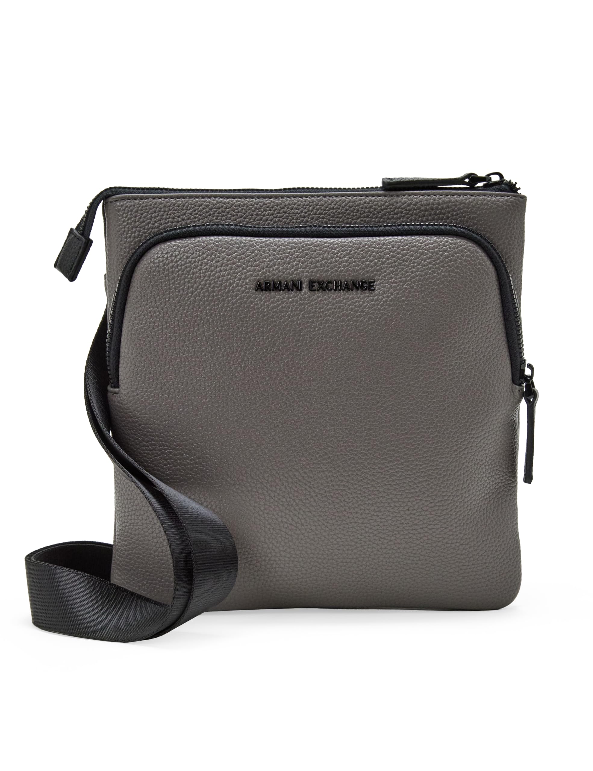 Armani Exchange Men's Madrid, Essential, Metal Logo, Zip Pockets, Messenger Bag, Driftwood