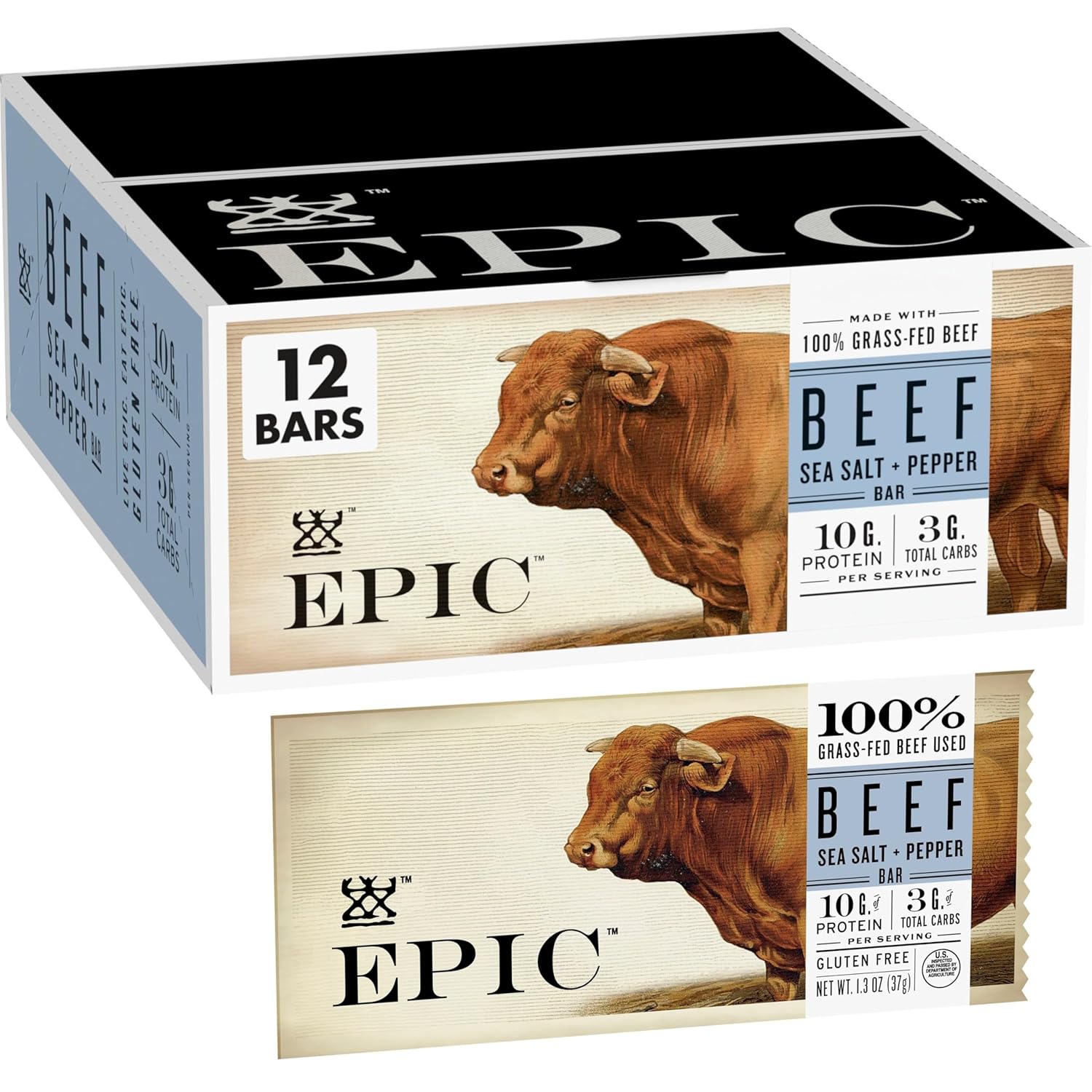 Best by 24/dec/2025 EPIC Protein Bars, Beef Sea Salt Pepper, Keto and Paleo Friendly, 1.3 oz, 12 ct Beef Sea Salt & Pepper 12 Count (Pack of 1)