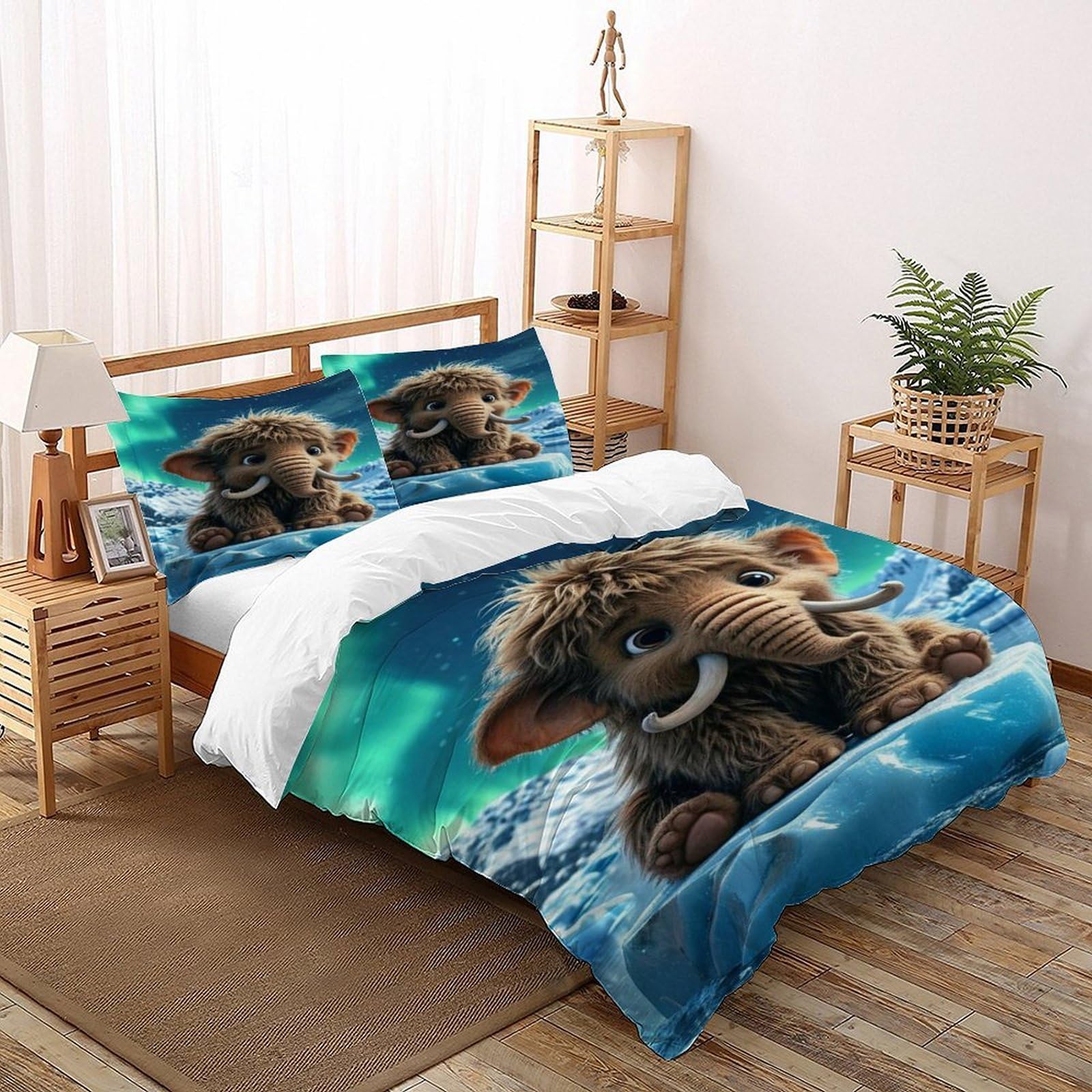 Housse de couette 3D mammouth Iceberg Super King 260x220cm en microfibre avec 2 taies