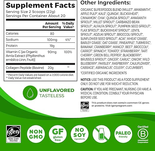 Miniatura 2 de Orgain Péptidos de colágeno hidrolizados en polvo  superalimentos 071oz de colágeno alimentado con hierba suplemento de apoyo para el cabello la