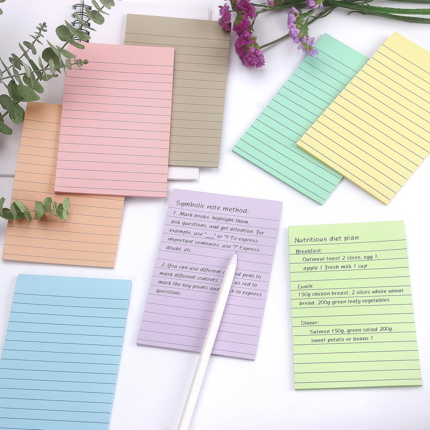 4x6 Inch Lined Sticky Notes, 8 Pack, Light Colors, Premium Self-Adhesive Notepads, Large Sticky Pads for Office, School & Home Use, Easy to Use, Reusable & Removable: 8 Pads Light Colors 4x6 in