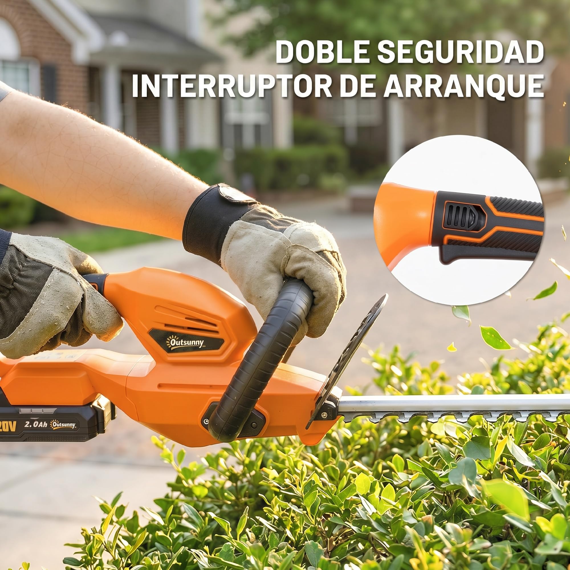 Outsunny Tijeras Cortasetos Eléctrico, Cortasetos Batería 18V con Batería de 2000mAh, Hoja de Doble Acción de 51 cm, Motor sin Escobillas y Cargador para Setos, Césped, Naranja