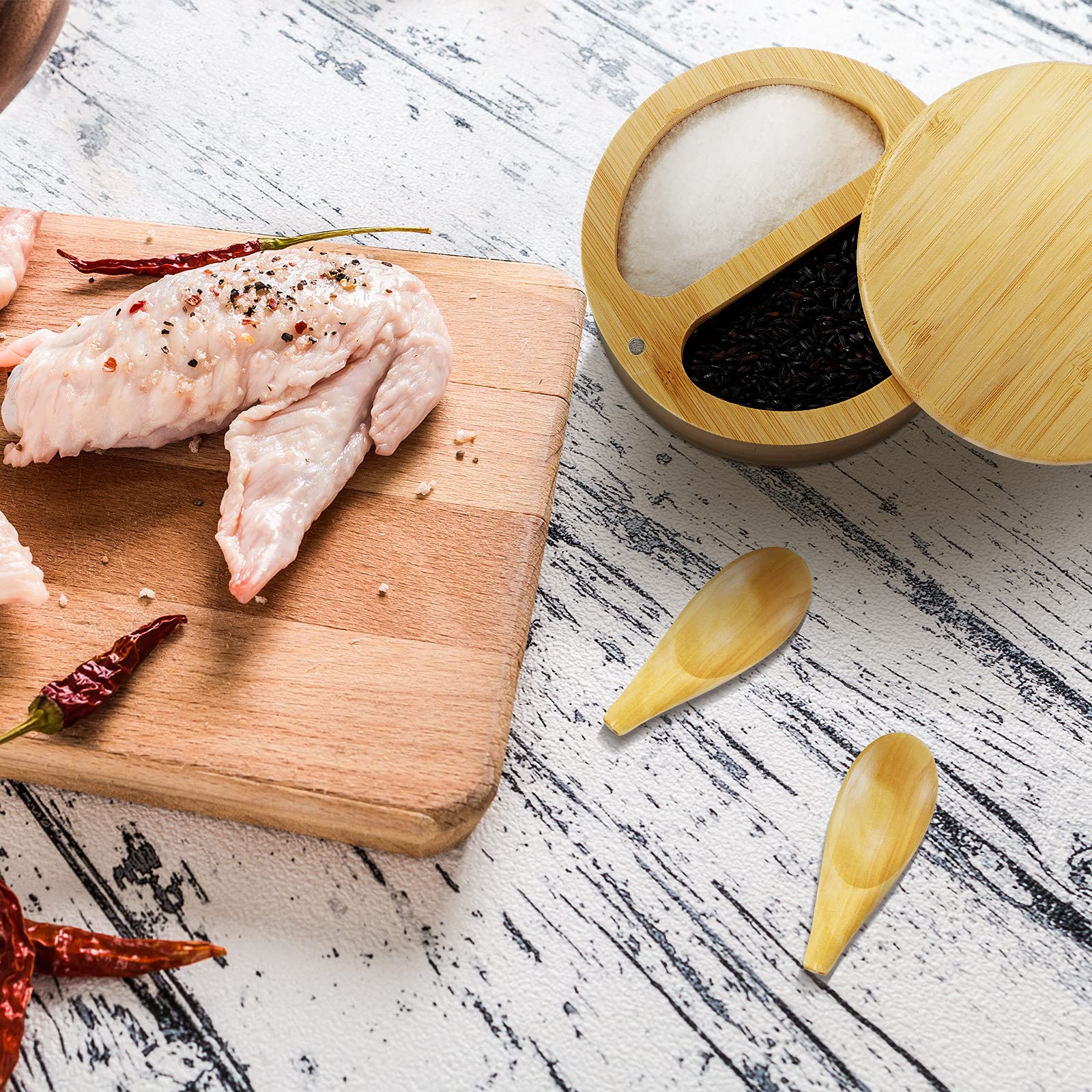 Amazon | 竹製塩コショウボックス 2個 コンパートメントのソルトセラー