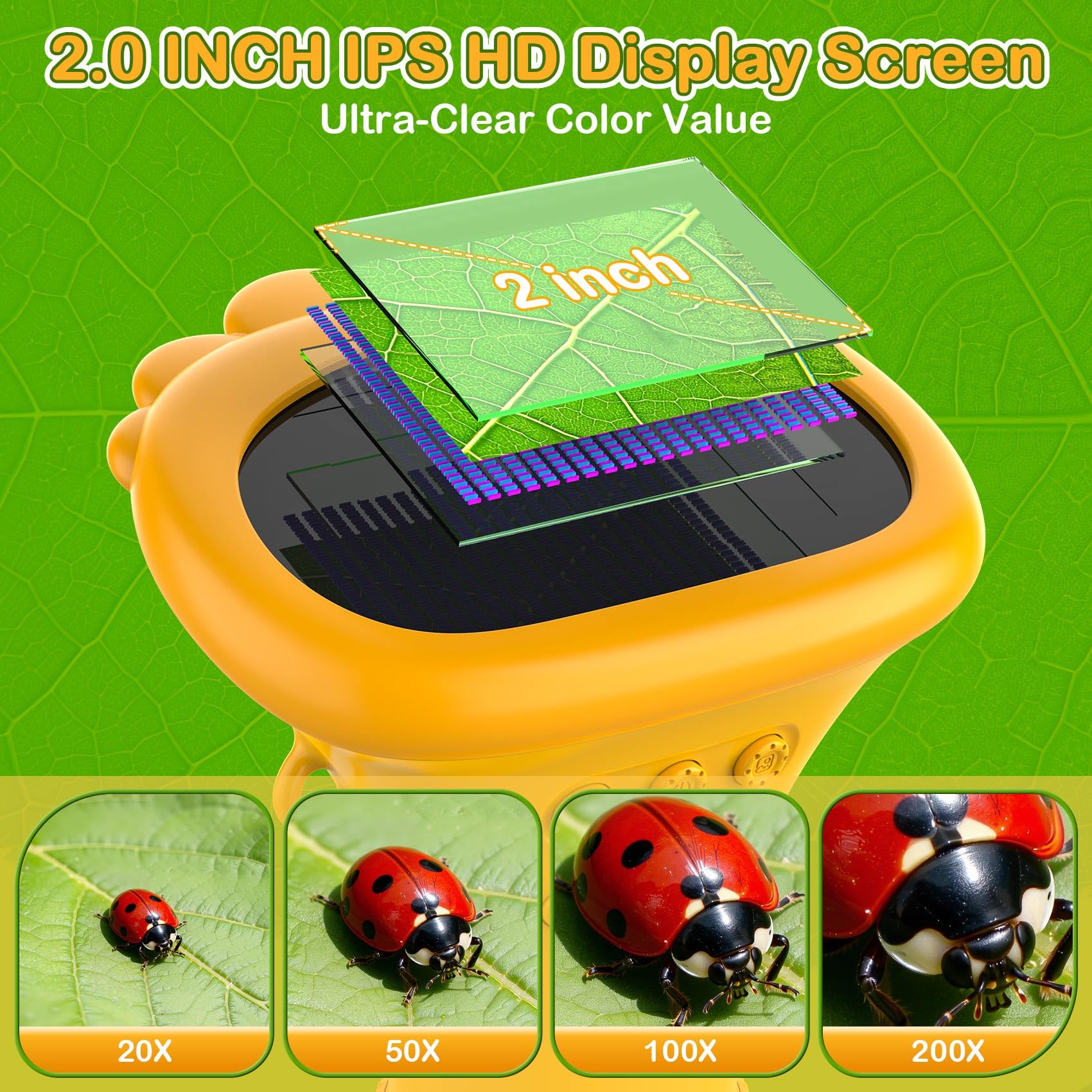 GlobalCrown Microscopio bambini tascabile,Microscopio digitale portatile 200x con schermo da 2,0 pollici,giocattolo per l'apprendimento scientifico per 3,4,5,6,7,8,9,10 anni ragazzi,ragazze