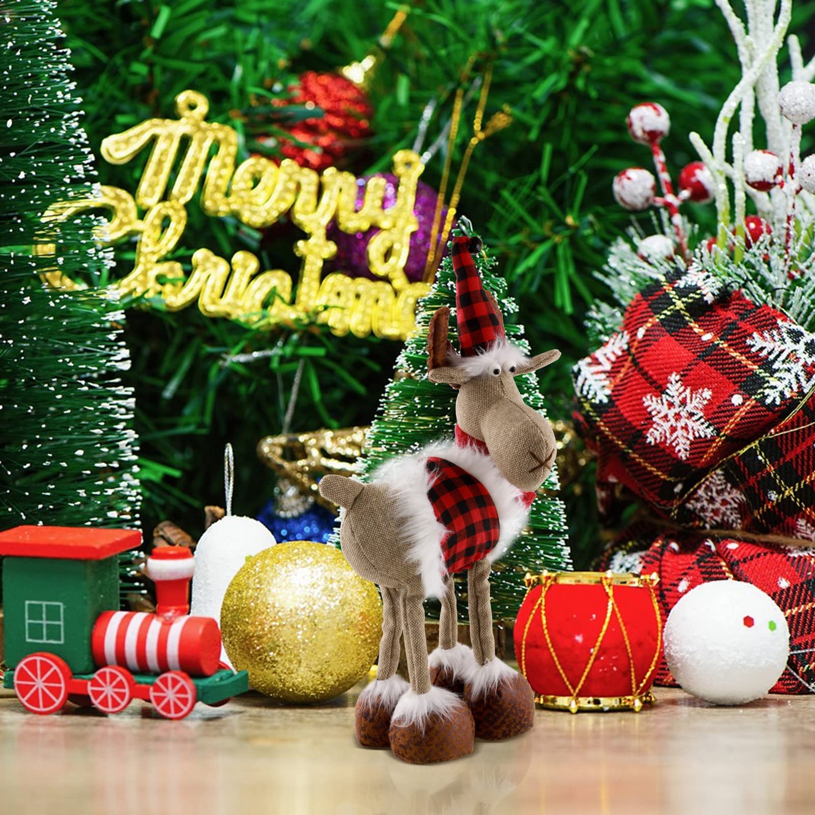 Décoration de Noël en forme de renne de Noël - Figurine de Père Noël suédois - Décoration de table de Noël faite à la main - Nain de buffle en peluche pour la maison, l'intérieur et les vacances