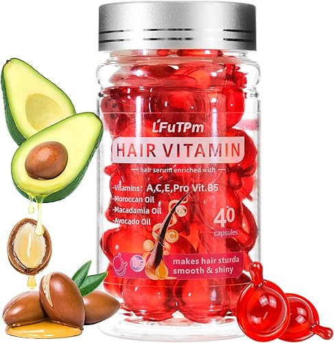 Suero de tratamiento capilar, 40 cápsulas de vitaminas para el cabello A, C, E, B5, con macadamia de argán y aceite de aguacate para reparación del