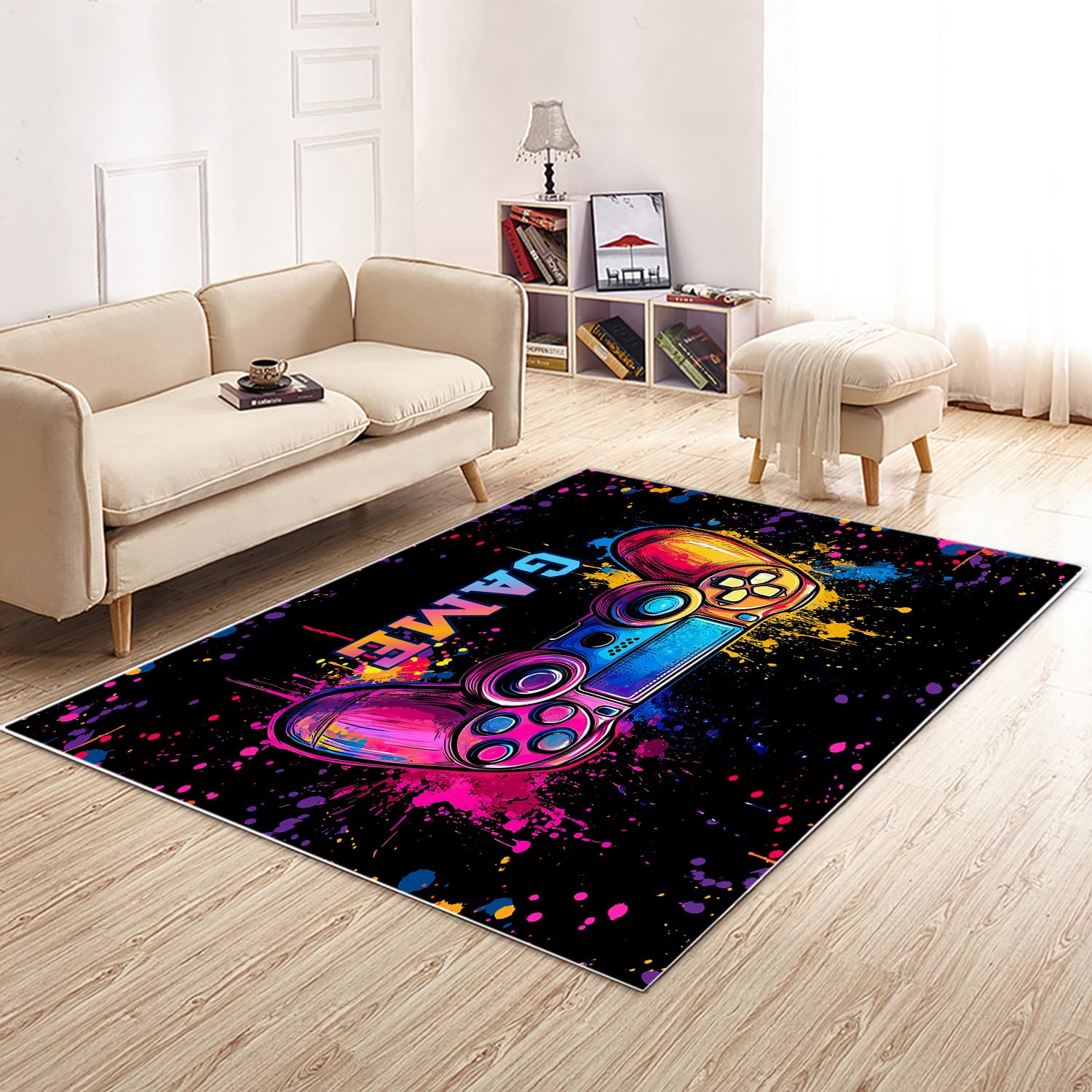 HOSIMA Tapis de sol doux antidérapant pour manette de jeu, à poils courts, moelleux, lavable (manette de jeu 120 x 160 cm)