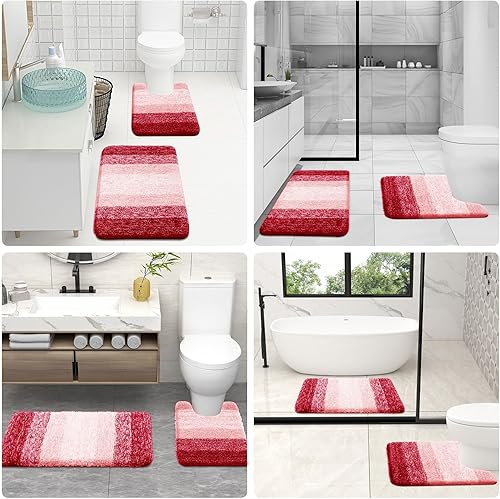 Miniatura 7 de OLANLY Juego de 2 alfombras de baño de lujo, alfombras de baño de microfibra suave y absorbente y alfombra de inodoro de contorno en forma de U,