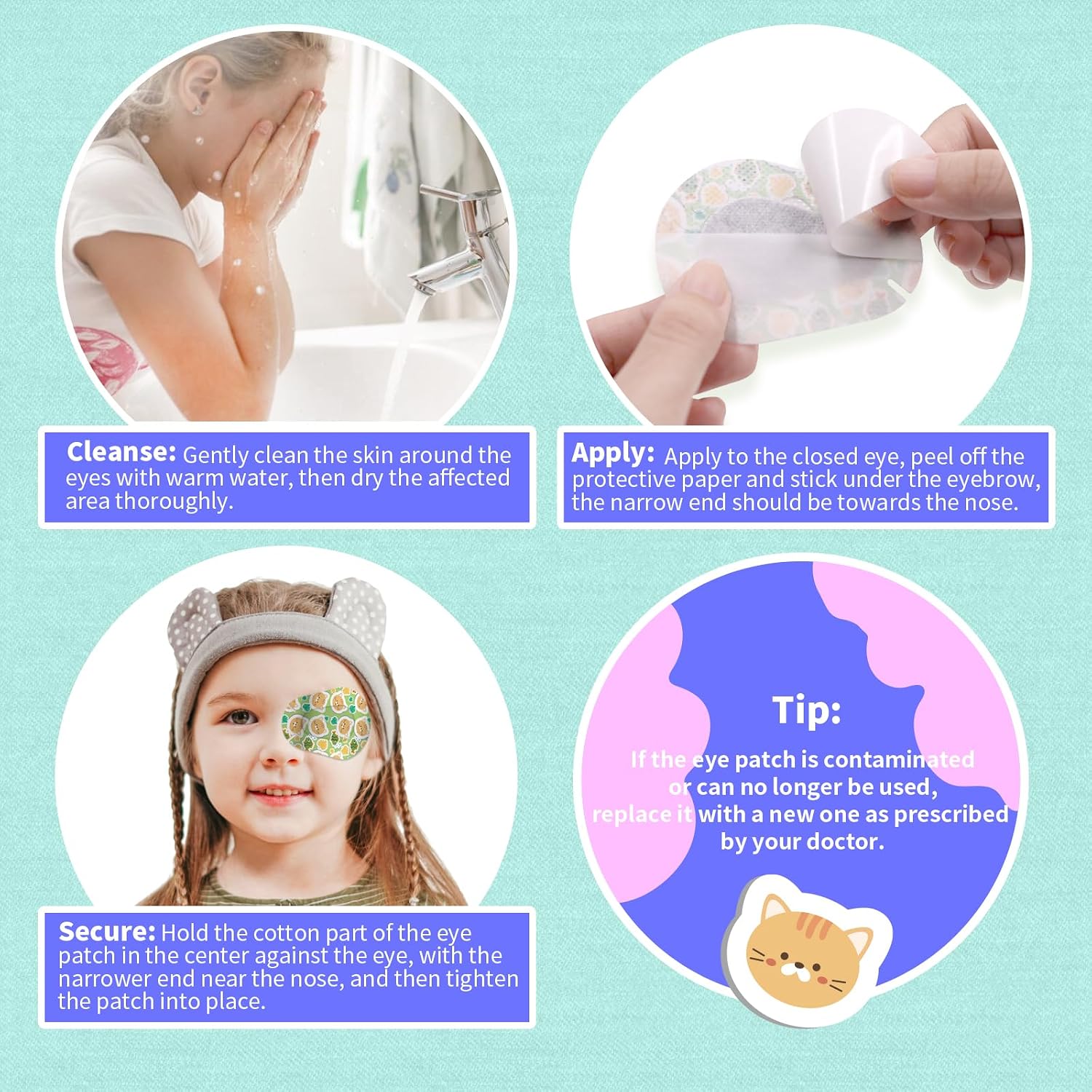 60pcs Adhesive Eye Patches 5 Styles Eye Patches for Kids Teens Eye Pad Disposable Adhesive Bandages for Toddlers Girls Boys (Style-B)