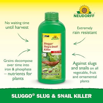Neudorff Sluggo Slug & Snail Killer – Effective slug Control Against Slugs and Snails. No Slime Traces and no Visible Dead Slugs. for 160 m², 500 g
