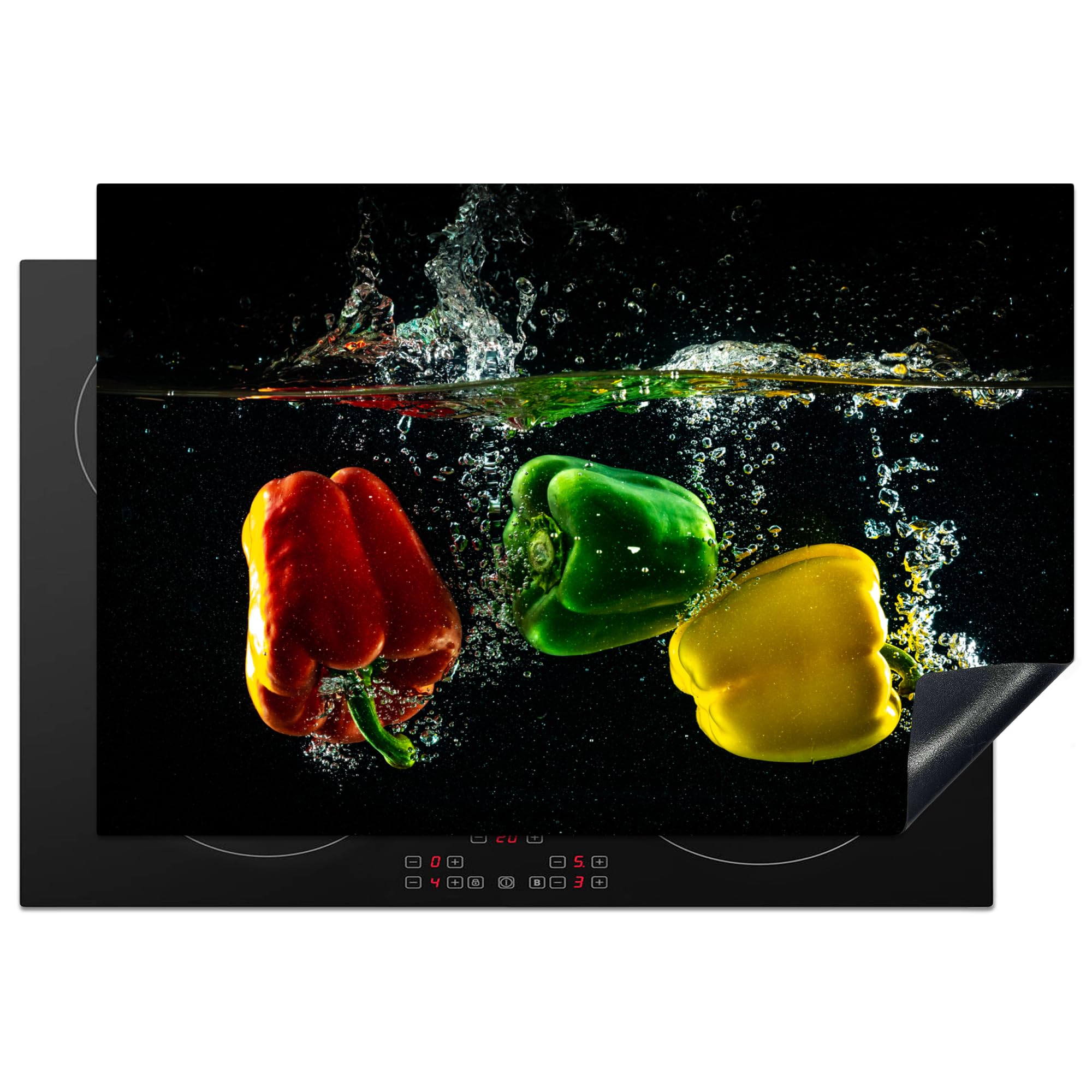 KitchenYeah© Induction Hob Cover Protector Mat 20.3"x29.9" / 76x51.5 cm Kitchen Universal Ceramic Covers for Electric Cookers Vinyl Pepper - Vegetable - Water - Black - Red — image 1