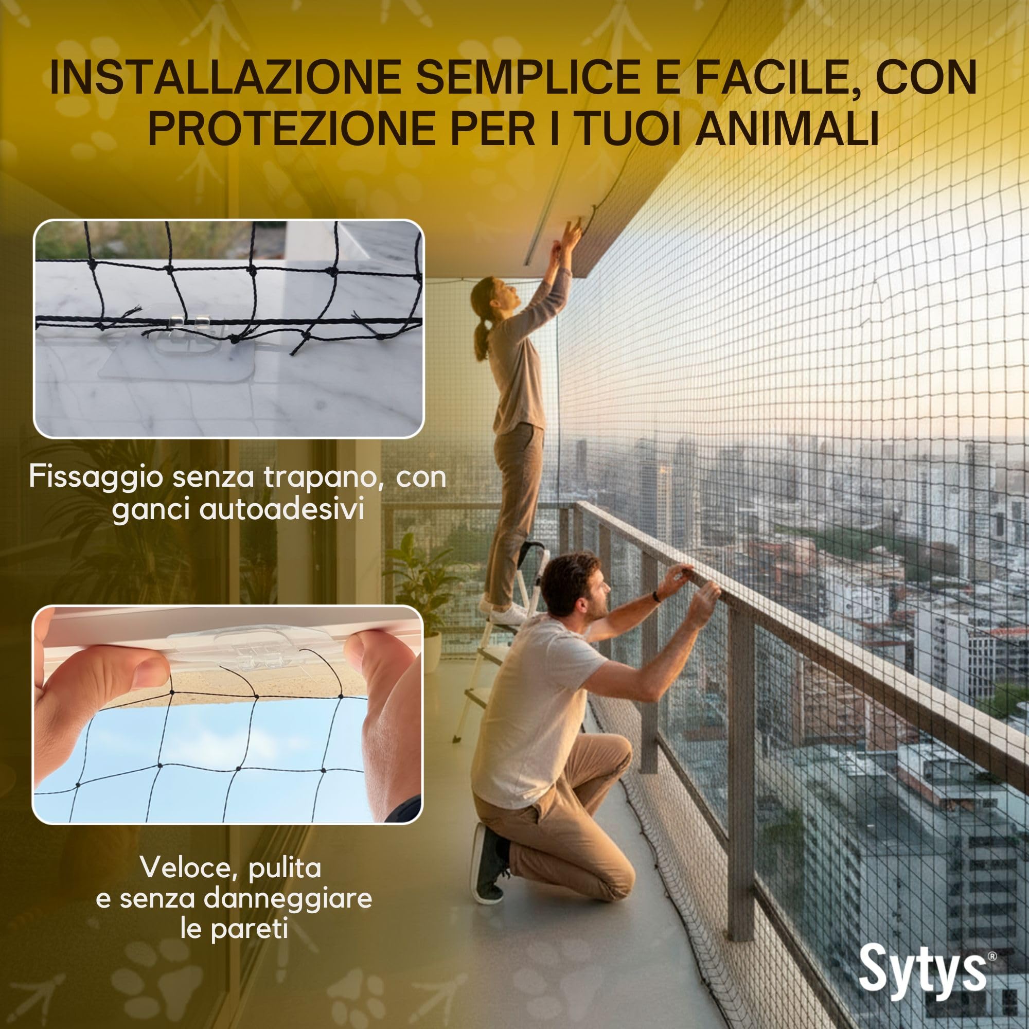 Rete per Gatti Balcone Esterno | Rete di Protezione per Gatti e Uccelli | Rinforzata in Acciaio Inox | Extra Grande 6x3 m | Fissa e Scorrevole | Kit Incluso | Manuale in Italiano
