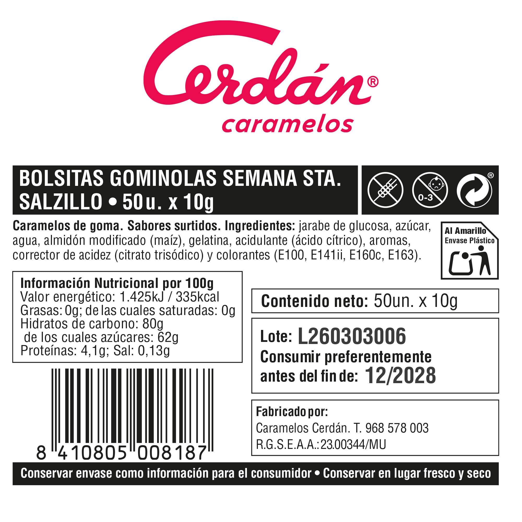 Caramelos Cerdán Gominolas Semana Santa Murcia con Imágenes de Salzillo y Recuerdos de Murcia Sabores Surtidos Bolsa 500g