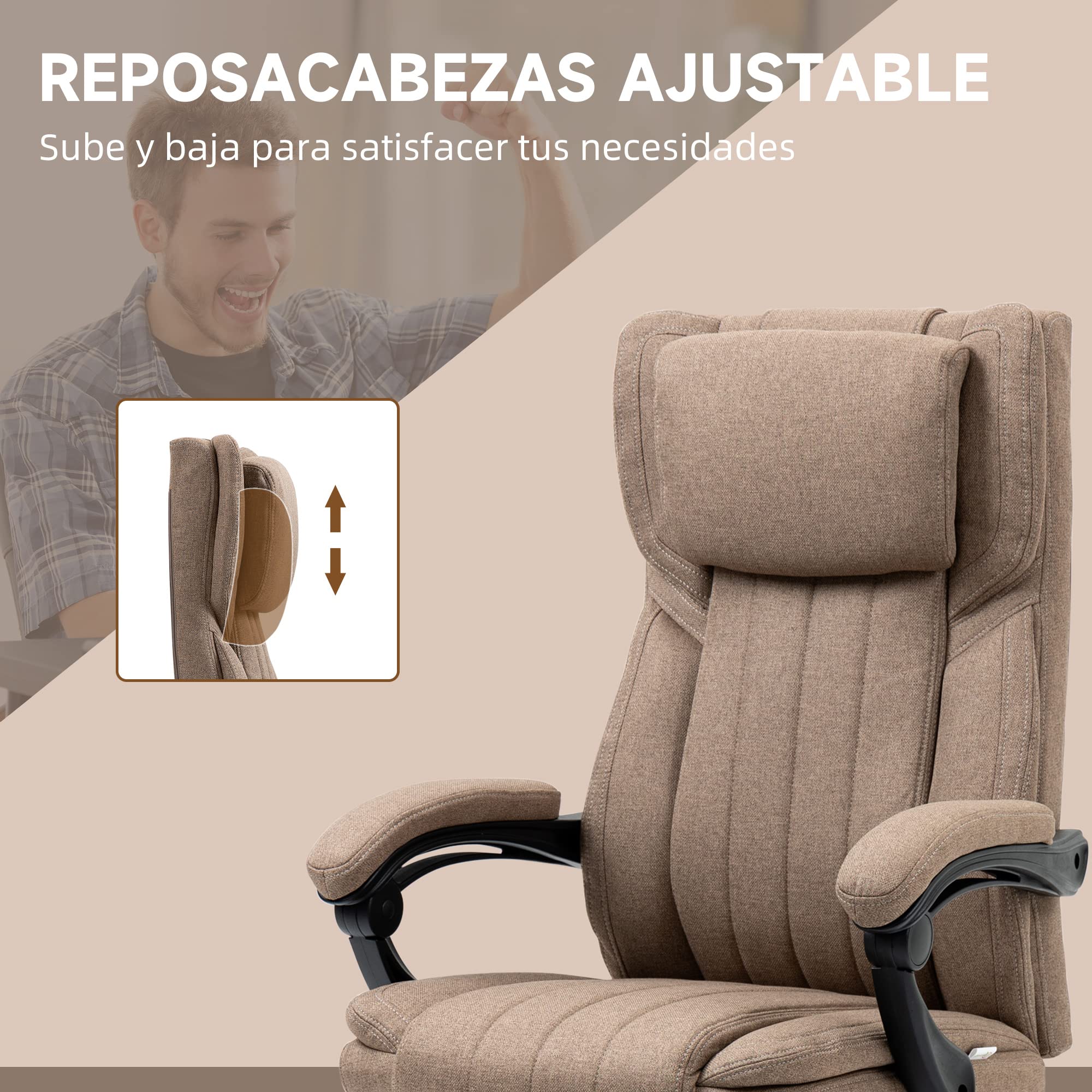 Vinsetto Silla de Masaje con 6 Puntos Masaje Altura Ajustable Marrón | Silla de Oficina Giratoria, Silla de Escritorio Reclinable, Control Remoto, Reposapiés, Reposacabezas