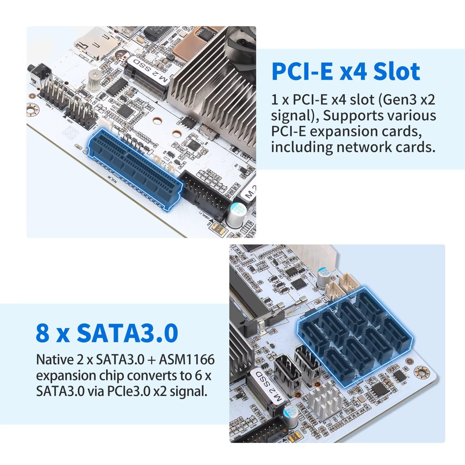 NAS Motherboard 8 Bay SATA3.0, Core i5 8256U Mini ITX Motherboard 2xM.2 NVMe PCIe3.0 x2, 2 i226V 2.5GbE LAN Computer Board 4K HD DP NAS Board, PCI-E x4, Barebone (No RAM/SSD/OS)