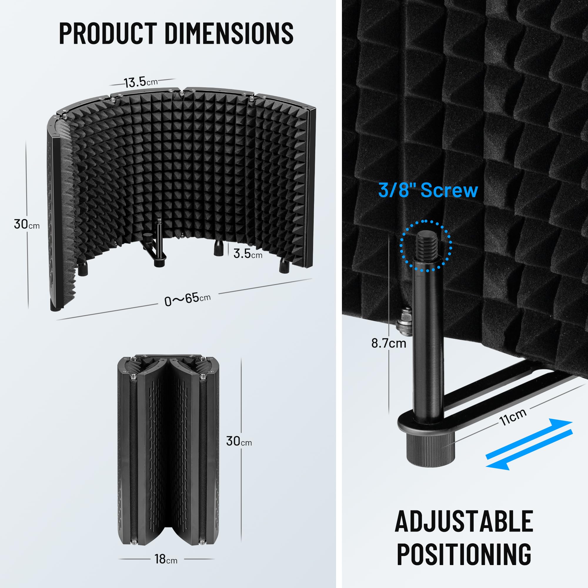 CAHAYA Microphone Isolation Shield Studio Mic Sound Absorbing Foam Professional Desktop or Mounted on Stand Recording Equipment Foldable 5-Panel Mic Isolator Panel for Condenser Microphone - Image 2
